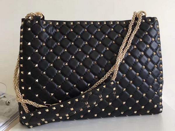 Valentino Rockstud Spike Tote in Black Lambskin with Gold Metal For Sale