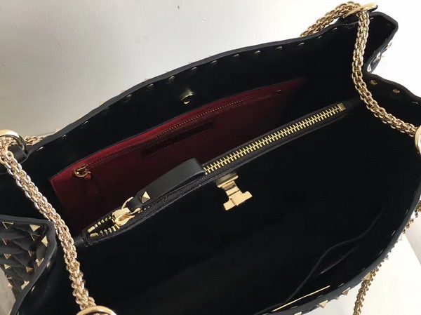 Valentino Rockstud Spike Tote in Black Lambskin with Gold Metal For Sale