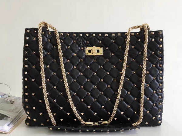 Valentino Rockstud Spike Tote in Black Lambskin with Gold Metal For Sale