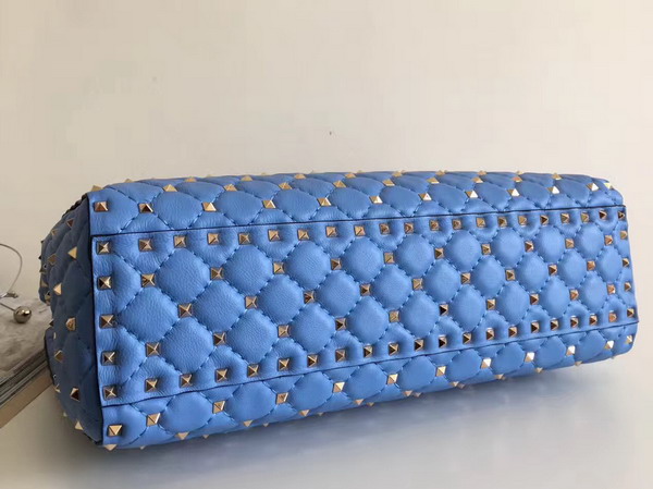 Valentino Rockstud Spike Tote in Blue Lambskin with Gold Metal For Sale