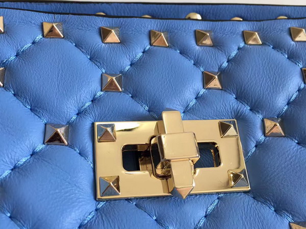 Valentino Rockstud Spike Tote in Blue Lambskin with Gold Metal For Sale