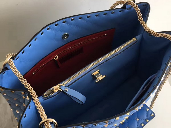 Valentino Rockstud Spike Tote in Blue Lambskin with Gold Metal For Sale