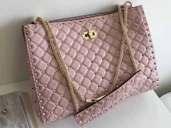 Valentino Rockstud Spike Tote in Pink Lambskin with Gold Metal For Sale