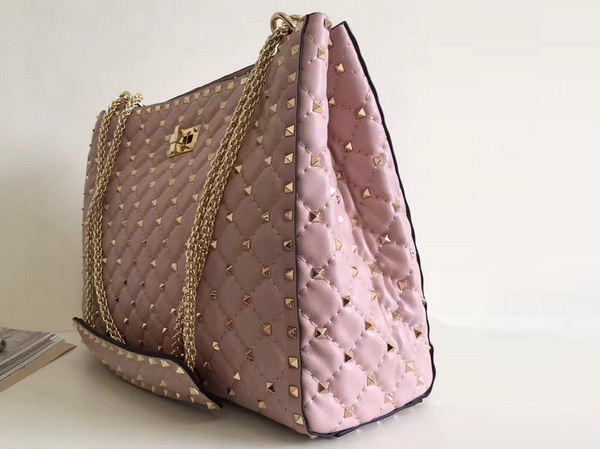 Valentino Rockstud Spike Tote in Pink Lambskin with Gold Metal For Sale