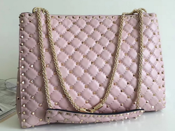 Valentino Rockstud Spike Tote in Pink Lambskin with Gold Metal For Sale