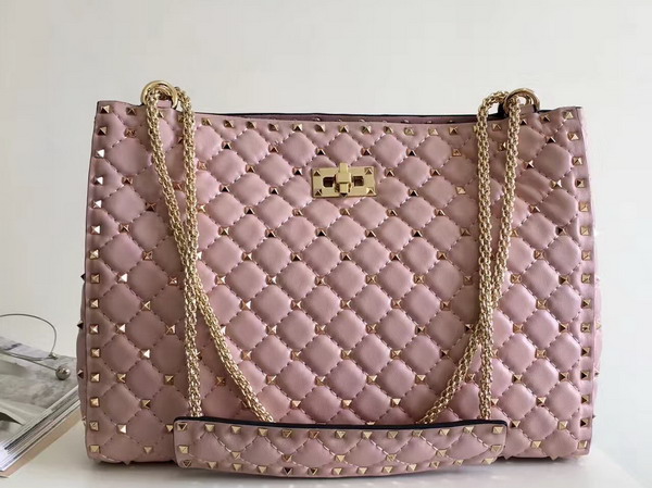 Valentino Rockstud Spike Tote in Pink Lambskin with Gold Metal For Sale