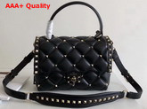 Valentino Rockstud Top Handle Bag in Black Soft Lambskin Leather Replica