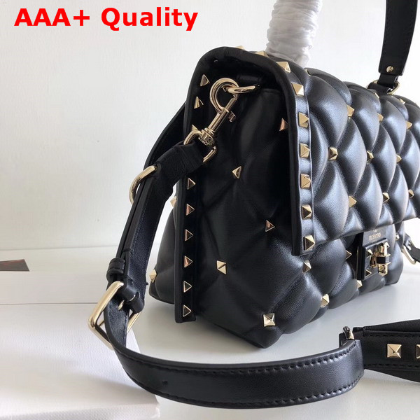 Valentino Rockstud Top Handle Bag in Black Soft Lambskin Leather Replica