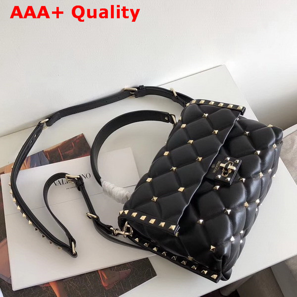 Valentino Rockstud Top Handle Bag in Black Soft Lambskin Leather Replica