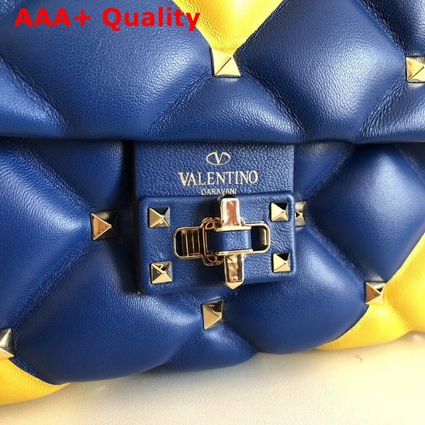 Valentino Rockstud Top Handle Bag in Blue and Yellow Soft Lambskin Leather Replica