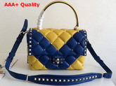 Valentino Rockstud Top Handle Bag in Blue and Yellow Soft Lambskin Leather Replica