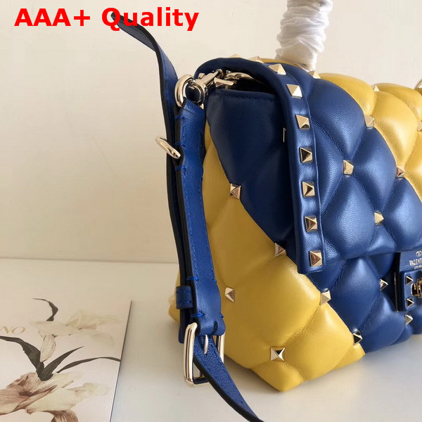 Valentino Rockstud Top Handle Bag in Blue and Yellow Soft Lambskin Leather Replica