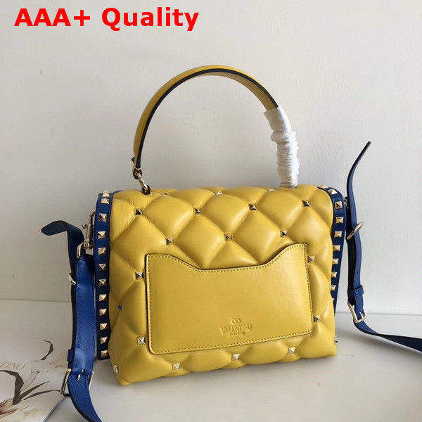 Valentino Rockstud Top Handle Bag in Blue and Yellow Soft Lambskin Leather Replica