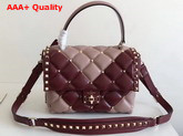 Valentino Rockstud Top Handle Bag in Burgundy and Pink Soft Lambskin Leather Replica