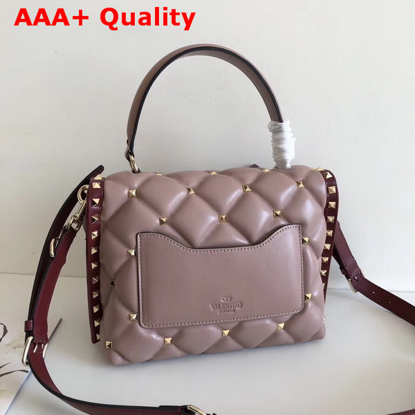 Valentino Rockstud Top Handle Bag in Burgundy and Pink Soft Lambskin Leather Replica