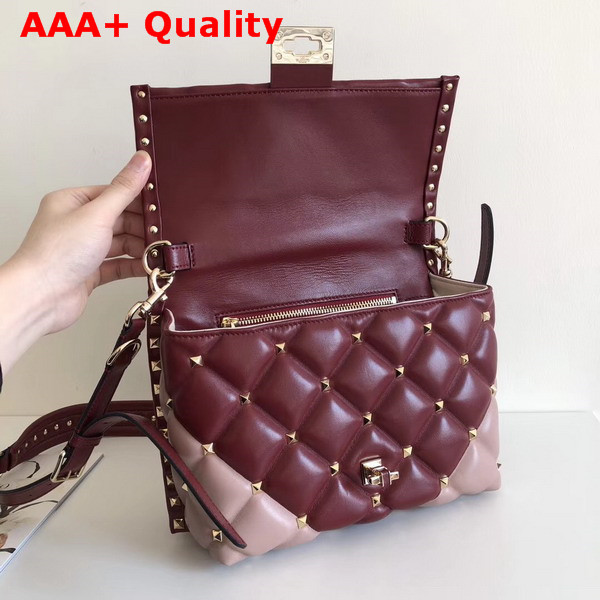 Valentino Rockstud Top Handle Bag in Burgundy and Pink Soft Lambskin Leather Replica