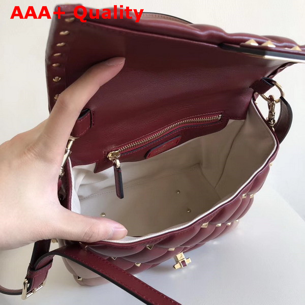 Valentino Rockstud Top Handle Bag in Burgundy and Pink Soft Lambskin Leather Replica