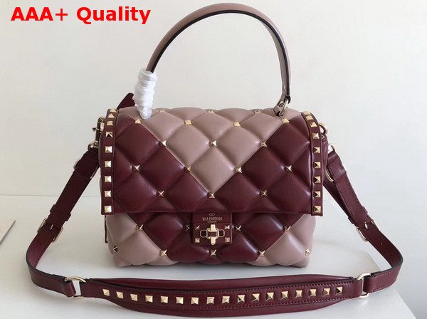 Valentino Rockstud Top Handle Bag in Burgundy and Pink Soft Lambskin Leather Replica