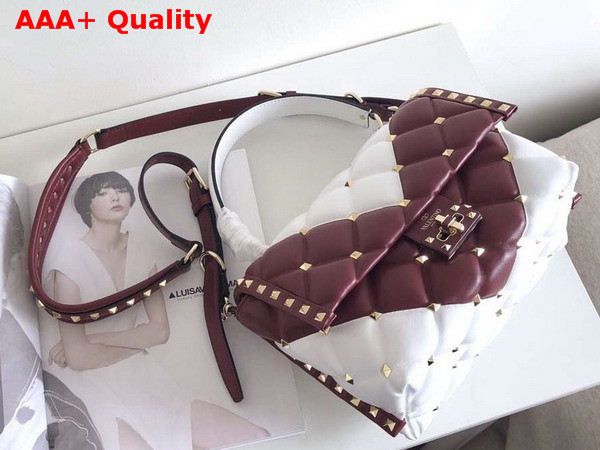 Valentino Rockstud Top Handle Bag in Burgundy and White Soft Lambskin Replica