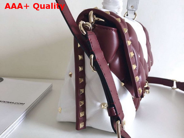 Valentino Rockstud Top Handle Bag in Burgundy and White Soft Lambskin Replica