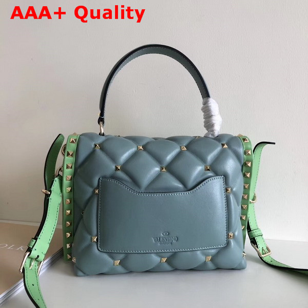 Valentino Rockstud Top Handle Bag in Green and Light Blue Soft Lambskin Leather Replica