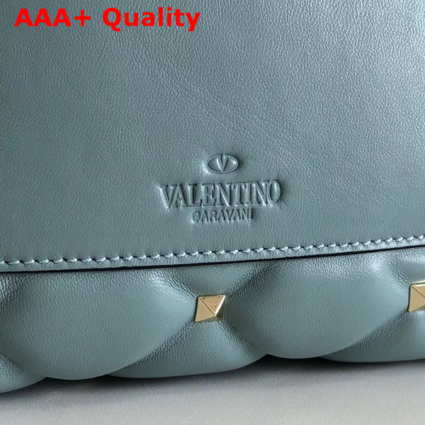 Valentino Rockstud Top Handle Bag in Green and Light Blue Soft Lambskin Leather Replica