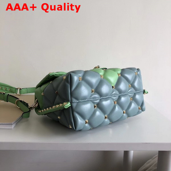 Valentino Rockstud Top Handle Bag in Green and Light Blue Soft Lambskin Leather Replica