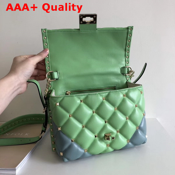 Valentino Rockstud Top Handle Bag in Green and Light Blue Soft Lambskin Leather Replica