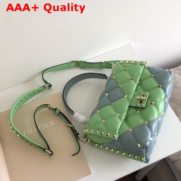 Valentino Rockstud Top Handle Bag in Green and Light Blue Soft Lambskin Leather Replica