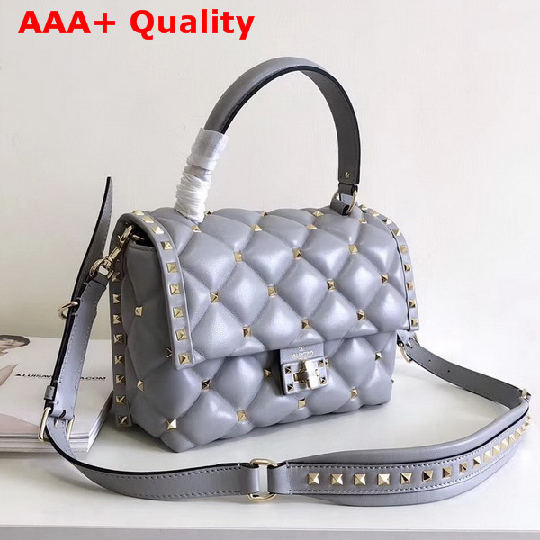 Valentino Rockstud Top Handle Bag in Grey Soft Lambskin Leather Replica