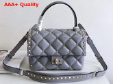 Valentino Rockstud Top Handle Bag in Grey Soft Lambskin Leather Replica