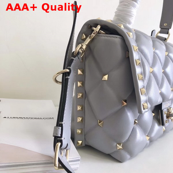 Valentino Rockstud Top Handle Bag in Grey Soft Lambskin Leather Replica