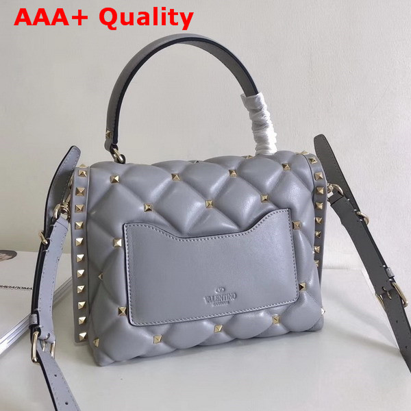 Valentino Rockstud Top Handle Bag in Grey Soft Lambskin Leather Replica