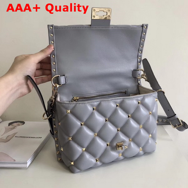 Valentino Rockstud Top Handle Bag in Grey Soft Lambskin Leather Replica