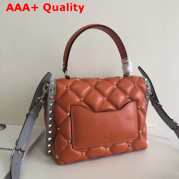 Valentino Rockstud Top Handle Bag in Grey and Orange Soft Lambskin Leather Replica