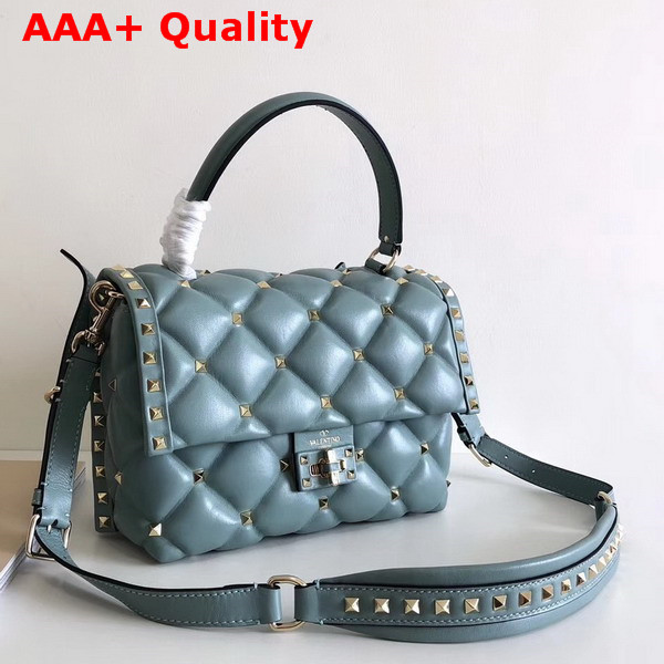 Valentino Rockstud Top Handle Bag in Light Blue Soft Lambskin Leather Replica