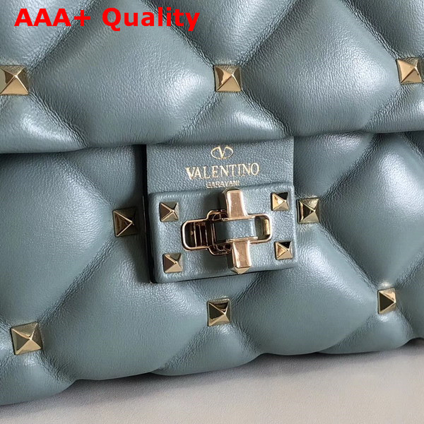 Valentino Rockstud Top Handle Bag in Light Blue Soft Lambskin Leather Replica