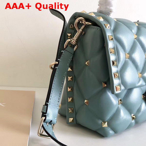 Valentino Rockstud Top Handle Bag in Light Blue Soft Lambskin Leather Replica