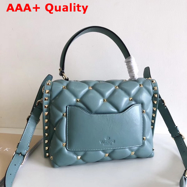 Valentino Rockstud Top Handle Bag in Light Blue Soft Lambskin Leather Replica