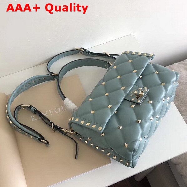 Valentino Rockstud Top Handle Bag in Light Blue Soft Lambskin Leather Replica