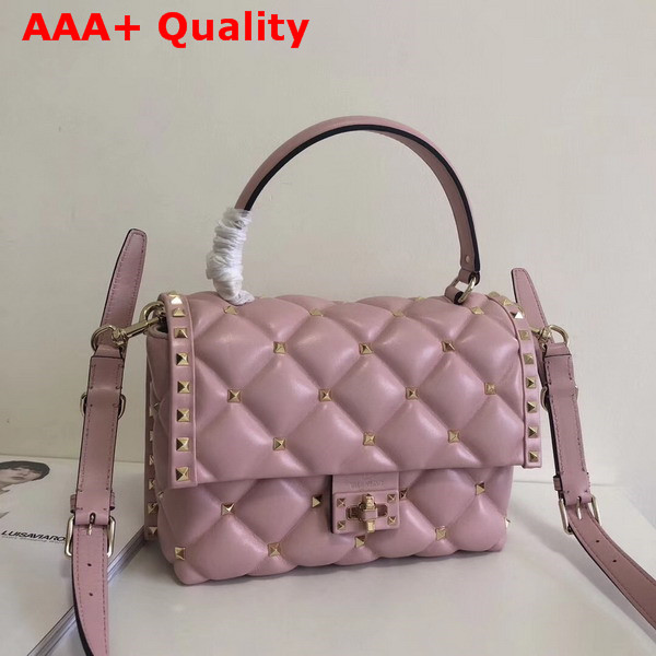 Valentino Rockstud Top Handle Bag in Pink Soft Lambskin Leather Replica