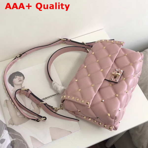 Valentino Rockstud Top Handle Bag in Pink Soft Lambskin Leather Replica