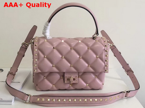 Valentino Rockstud Top Handle Bag in Pink Soft Lambskin Leather Replica