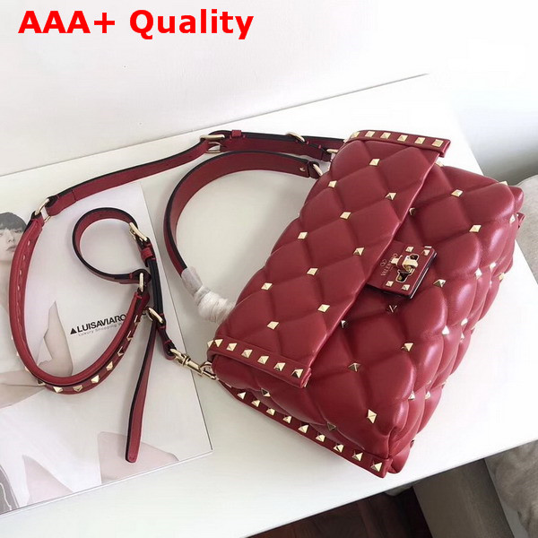 Valentino Rockstud Top Handle Bag in Red Soft Lambskin Leather Replica