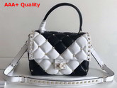 Valentino Rockstud Top Handle Bag in White and Black Soft Lambskin Replica