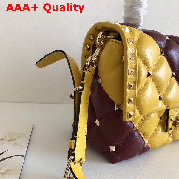 Valentino Rockstud Top Handle Bag in Yellow and Burgundy Soft Lambskin Leather Replica