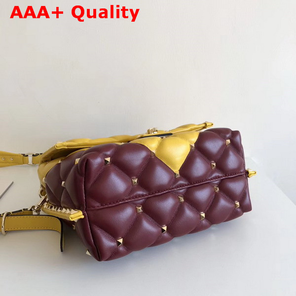 Valentino Rockstud Top Handle Bag in Yellow and Burgundy Soft Lambskin Leather Replica