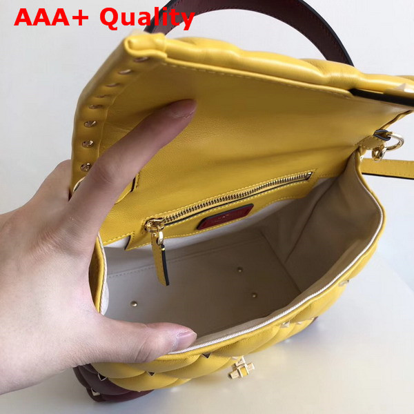 Valentino Rockstud Top Handle Bag in Yellow and Burgundy Soft Lambskin Leather Replica