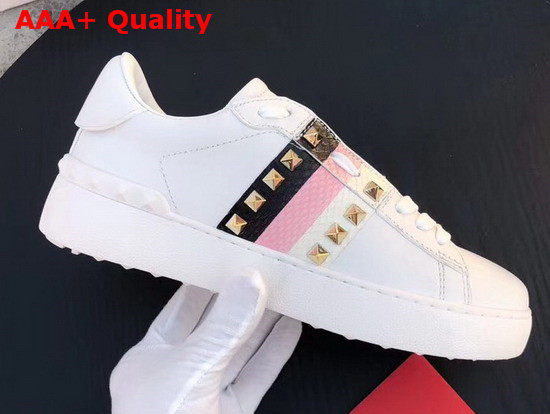 Valentino Rockstud Untitled Sneaker in White with Snakeskin Replica