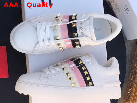 Valentino Rockstud Untitled Sneaker in White with Snakeskin Replica